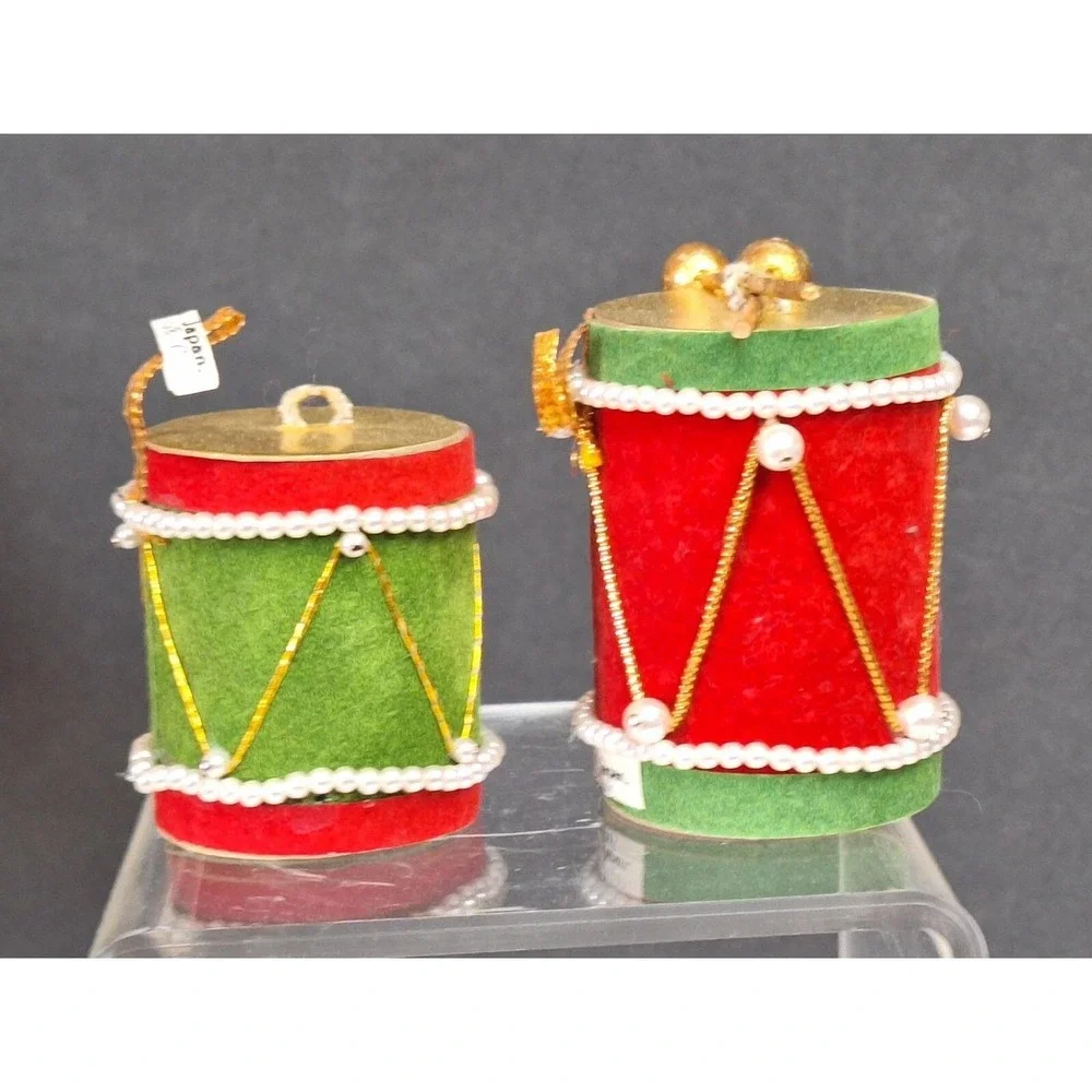 Lot Of 2 Made In‎ Japan Xmas Cardboard Drum Ornaments